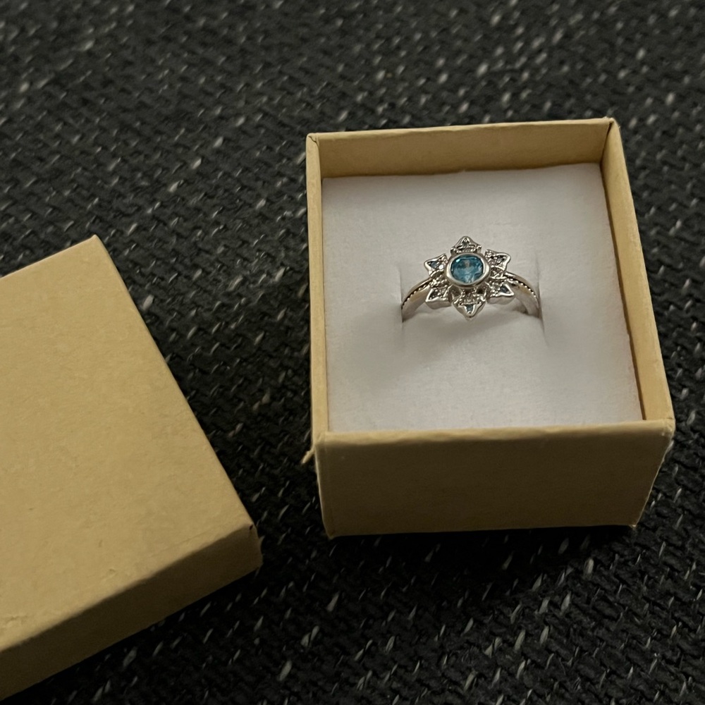 Silver and Blue Gemstone Flower Ring